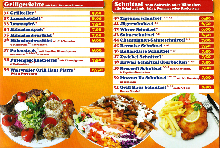 Grillhaus Weisweiler speisekarte Eschweiler Weisweiler
